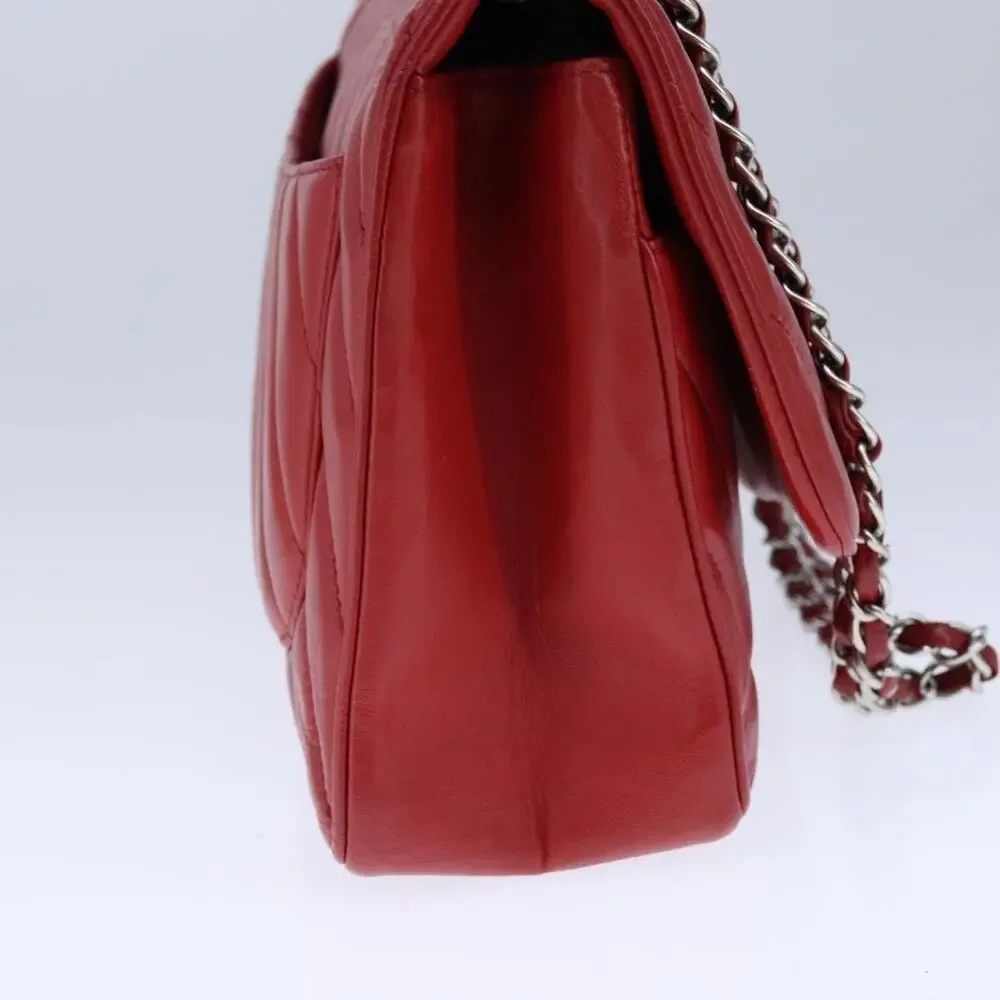 Chanel Lambskin V Stitch Chain Shoulder Bag Red